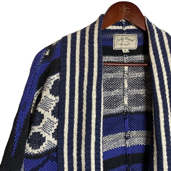 Lucky Brand Aztec Tribal Open Front Cardigan Pockets Oversized Drop Shoulders M - Picture 6 of 15